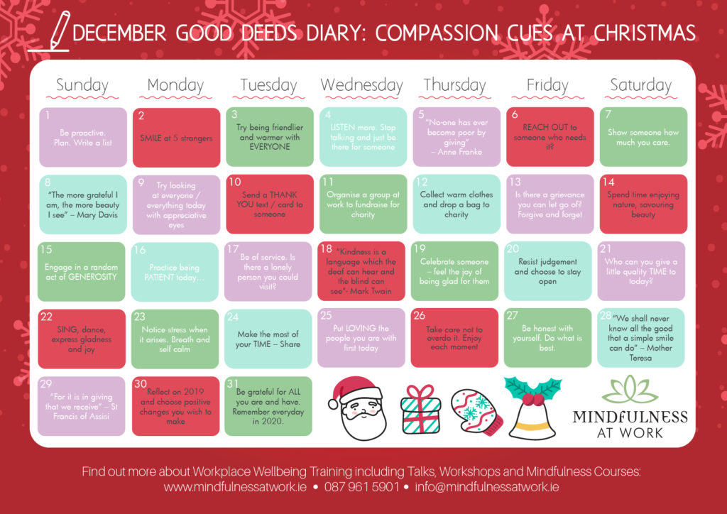 December Good Deeds Diary Compassion Cues at Christmas Mindfulness